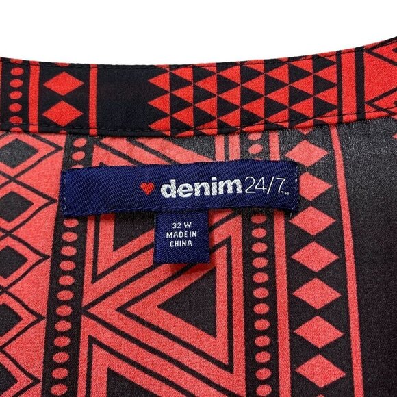 DENIM 24/7 Womens Top Plus Size 32W Coral Red Black Tunic Blouse Aztec Boho - Picture 6 of 13